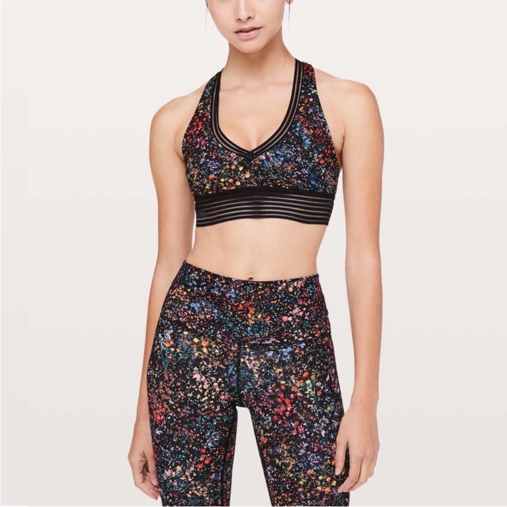 Lululemon 6 Find Focus Sports Bra Flowerescent Multi / Black Racerback